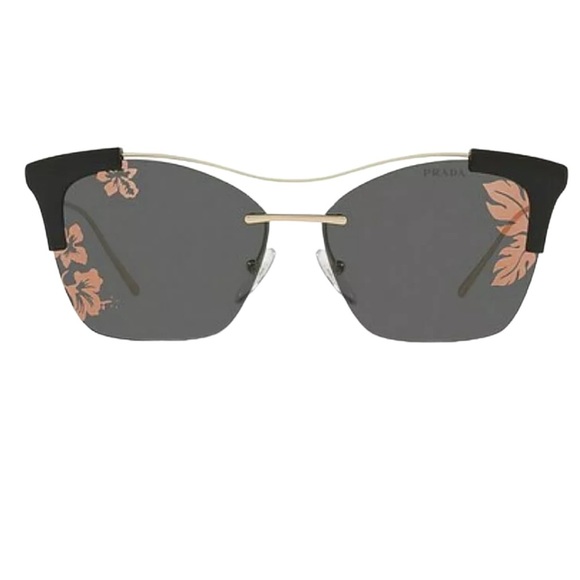 $430 Prada Hibiscus Sunglasses Black + Gold Square Rimless Dark Mirror Lens NWT - Picture 3 of 13